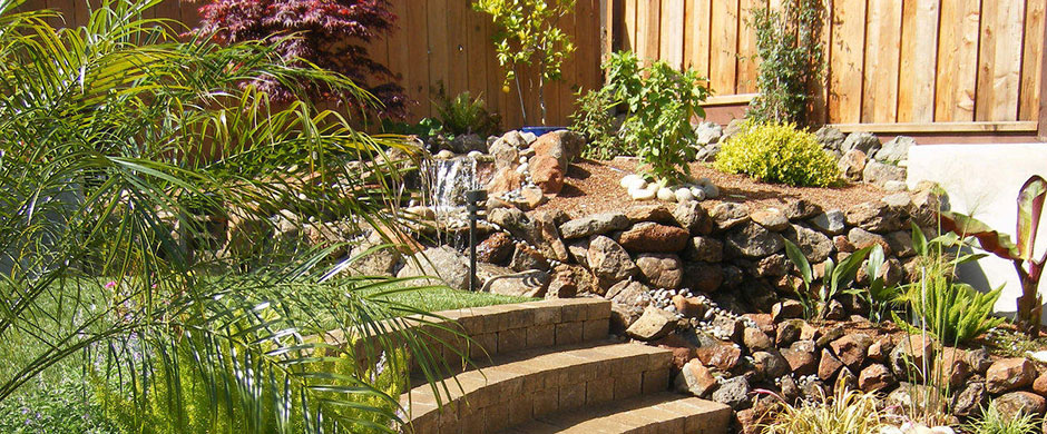 stairs with water feature
