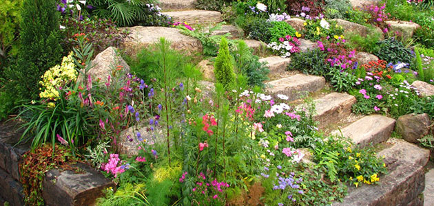 sloped garden stairs