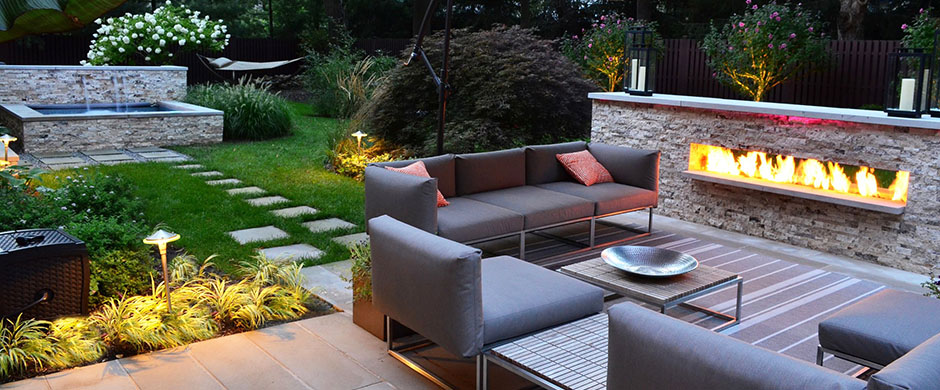 backyard with fireplace